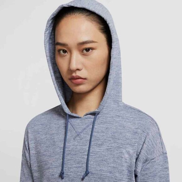 Nike Women's Yoga Jersey Crop Hoodie Sweatshirt size Large Heathered Blue Active - Picture 7 of 12